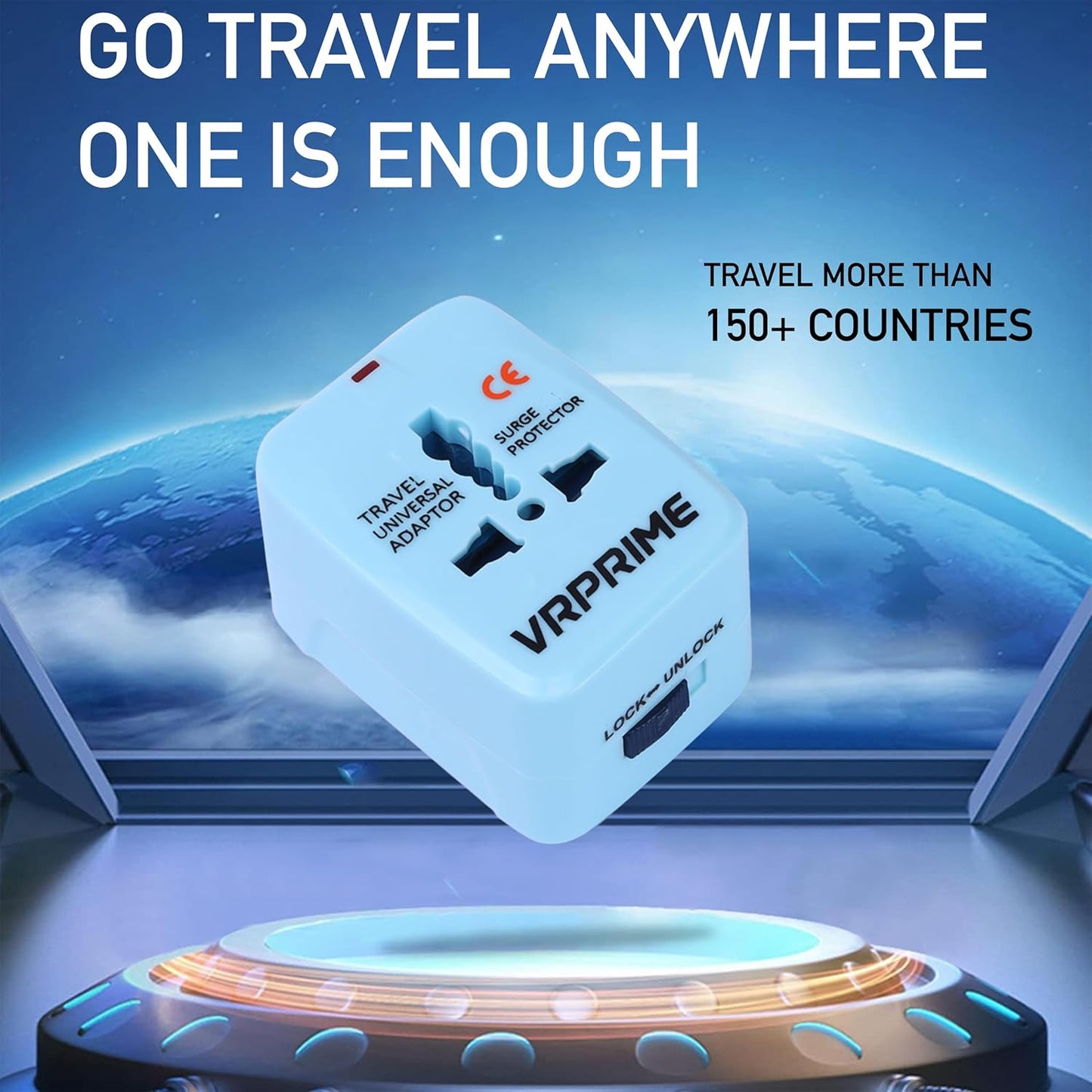 VRPRIME Universal Travel Adapter | International Worldwide Plug Charger for 150+ Countries | Phone & Laptop Compatible | 6+3 Month Warranty (Without USB)