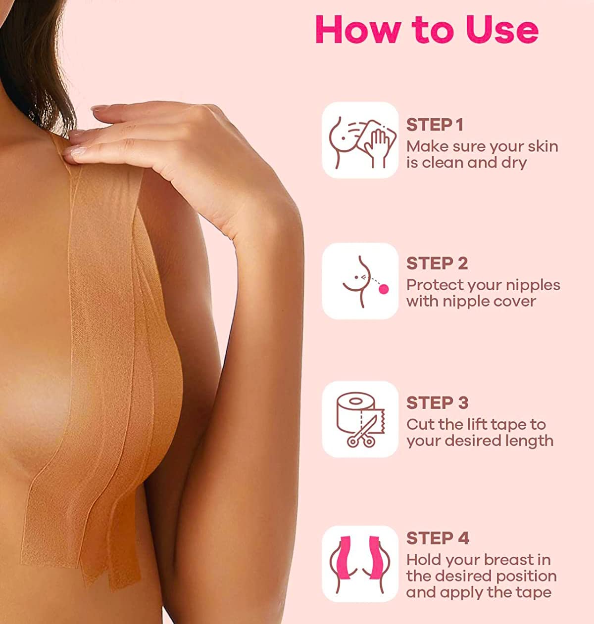 VRPRIME Boob Tape Kit - 5M Boob Tape with Reusable Nipple Cover for Women and 100 Strips Body Tape for Clothes