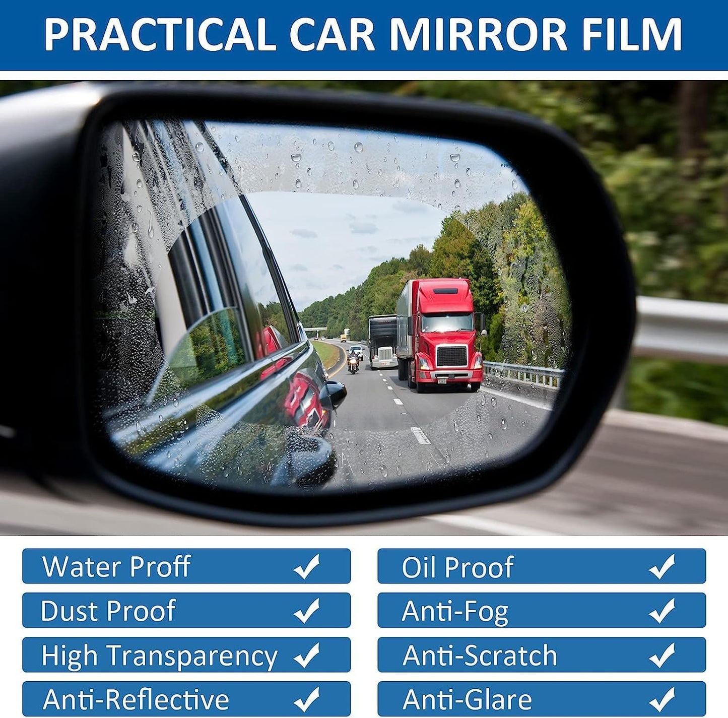VRPRIME Car Rain Repellent Anti Fog Film for Side Mirror | Waterproof Anti-Rain Guard Sticker for Clear Driving View | Car Exterior Accessories