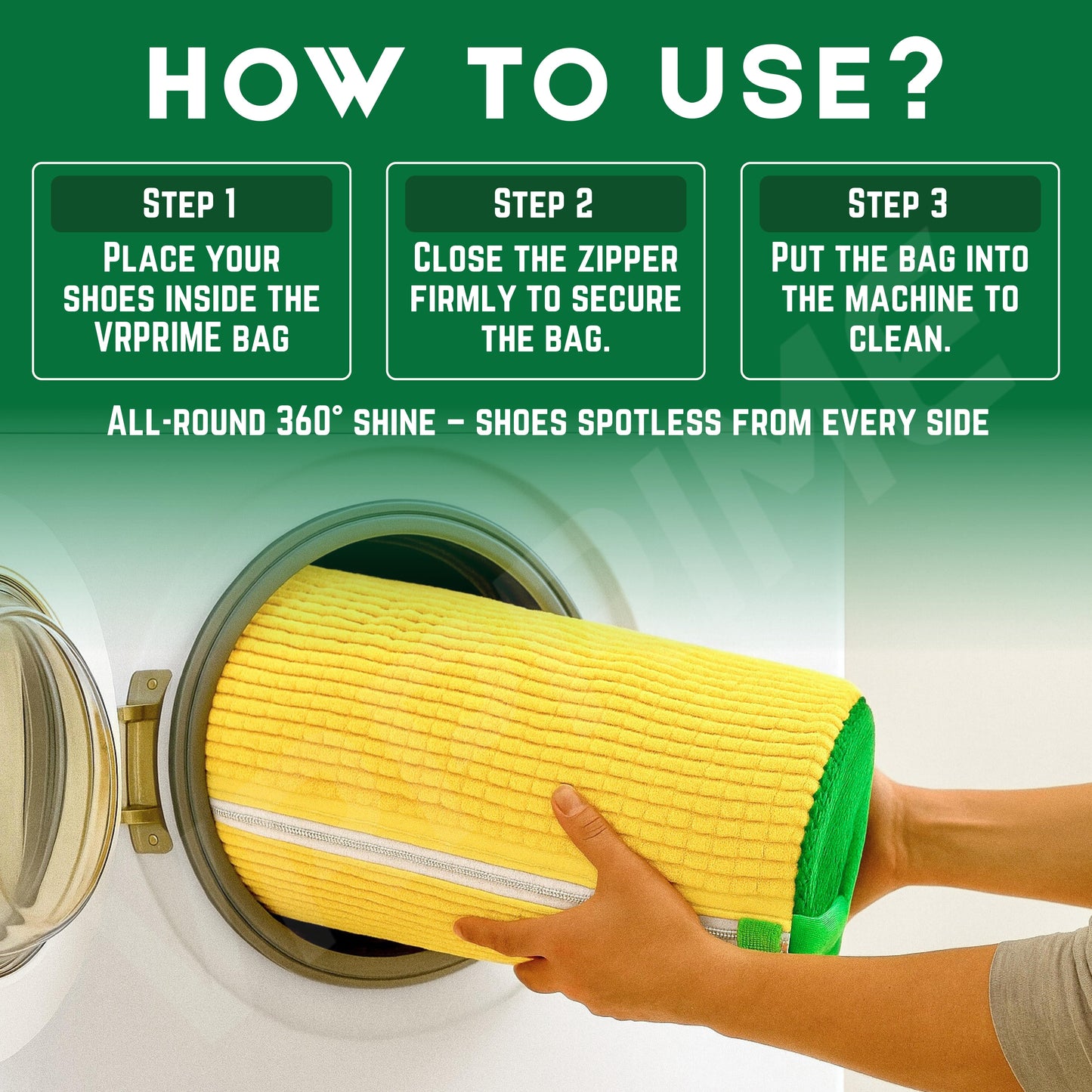 VRPRIME Shoe Washing Machine Bag | Shoe Cleaning and Travel Storage Bags | Reusable Laundry Bag 360° Cleaning for Sneakers, Delicates, Toys | Washer & Dryer Use (Yellow)