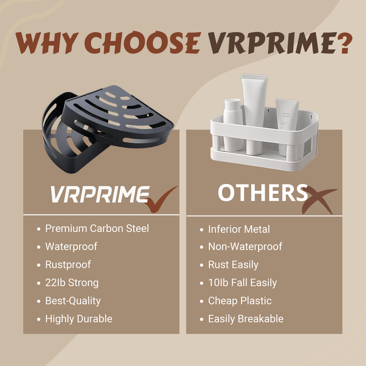 2PC Bathroom Organiser Without Drill | Self Adhesive Wall Mounted Bathroom Corner Shelves Organizer | Bathroom Accessories Set Stand Shelf Storgae Rack (Black, Pack of 2)