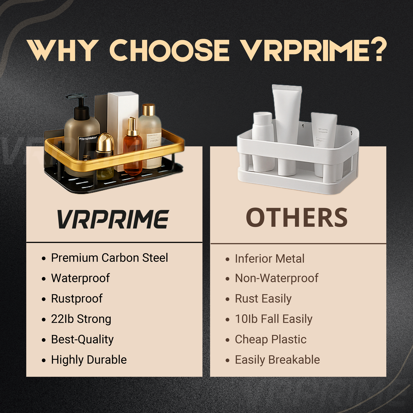 Bathroom Organiser Without Drill | 2PCS Self Adhesive Shelves Shelf Rack Washroom Storage Organiser Without Drill Stand Racks Bathroom Shelf Shelves (Pack of 2, Gold )