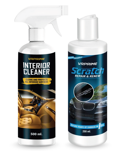 VRPRIME Car Care Combo Pack | Interior Cleaner 500ml + Scratch Repair 200ml | Dashboard, Seat Cleaning & Car Scratch Remover Polish