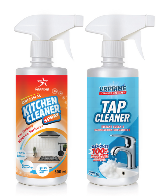 VRPRIME Kitchen & Tap Cleaner Spray 500ml Combo | Heavy Duty Degreaser for Greasy Surfaces | Removes 99.9% Germs & Tough Stains