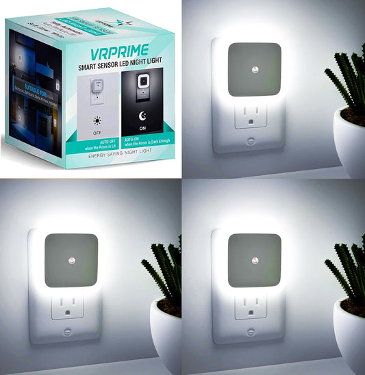 VRPRIME 3Pc Night Lamp Sensor Light White For Bedroom Bed Side Home | Smart Automatic ON/Off Dim LED Lights