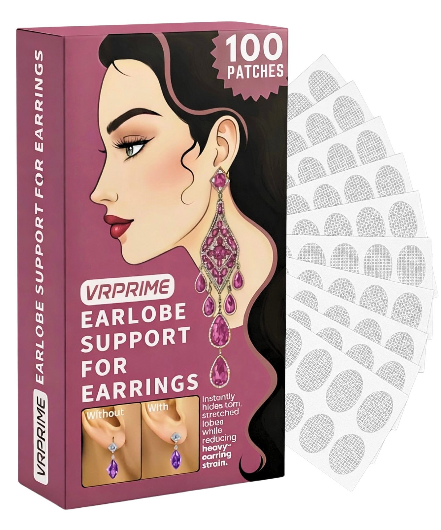 VRPRIME 100 Earlobe Support Patches for Heavy Earrings | Transparent Earring Sticker Tape | Invisible Ear Lift & Ear Hole Repair Tape