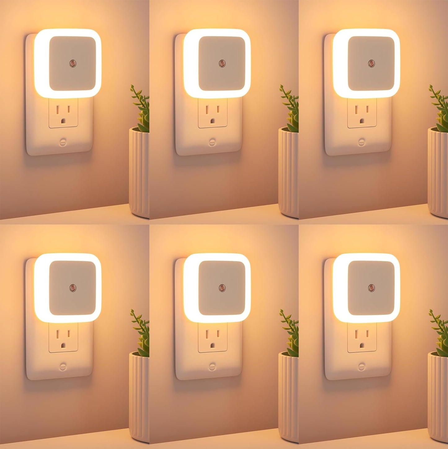 6pc Night Lamp Sensor Warm Light for Bedroom Bed Side Home | Smart Automatic ON/Off Dim LED Lights