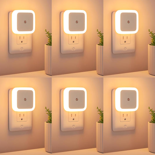 6pc Night Lamp Sensor Warm Light for Bedroom Bed Side Home | Smart Automatic ON/Off Dim LED Lights