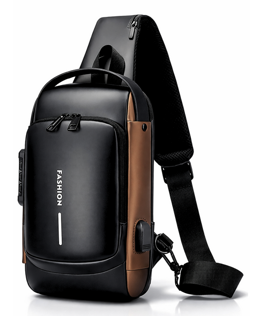 VRPRIME Black Sling Bag for Men | Waterproof Anti-Theft Crossbody Bag with USB Charging Port for Travel, Office & Daily Use