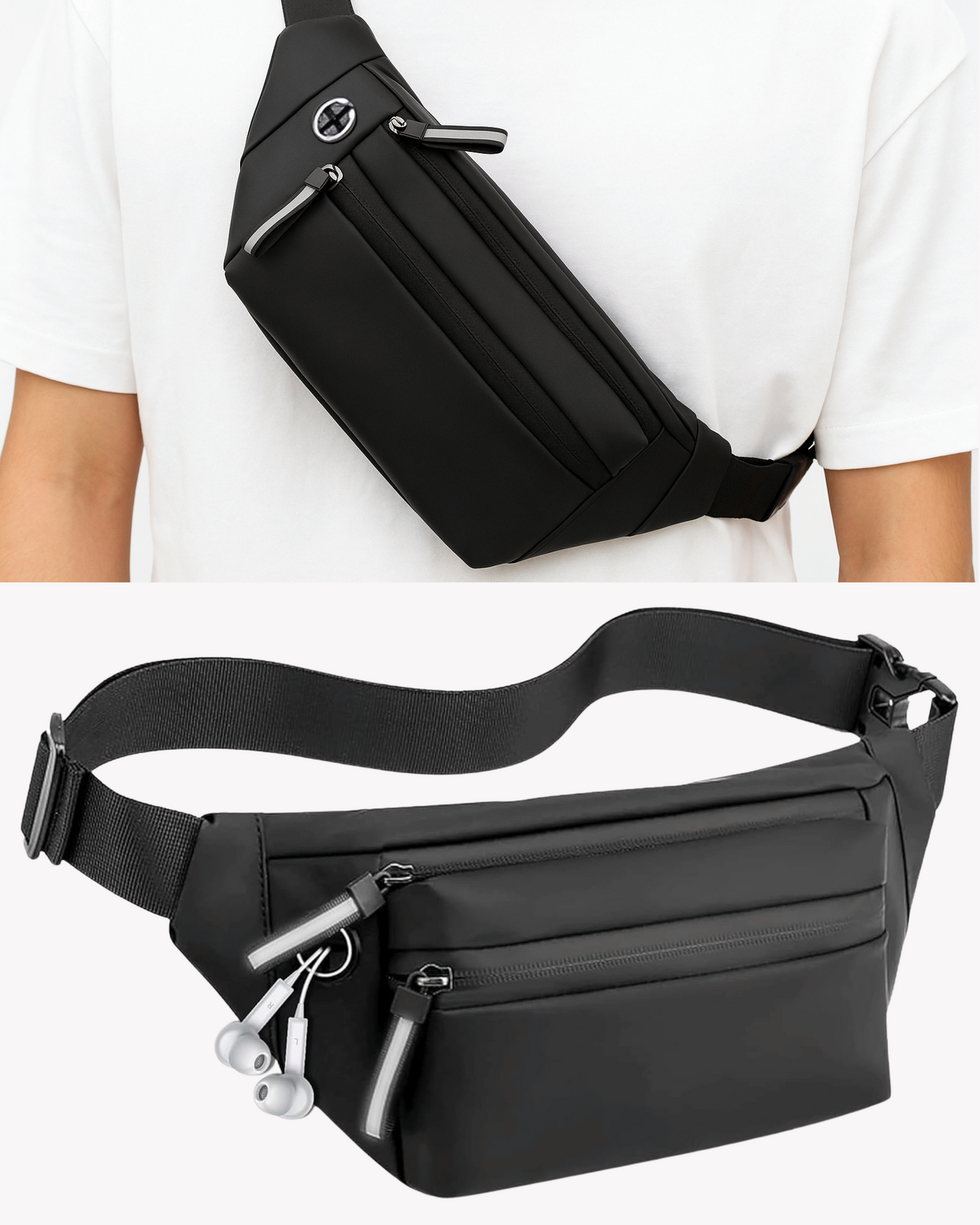 VR PRIME Waist Bag for Men Side Bag | Fanny Waist Pouch Pack | Travel Side Sling Waist Bag | Travel Essentials for Running, Riding a Bike (Black)