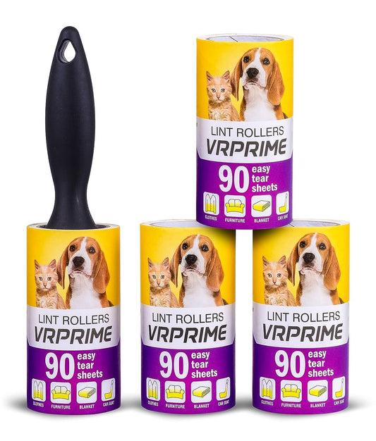 VRPRIME Lint Roller Remover for Clothes (360 Sheets) | Reusable Sticky Easy-Tear Sheets for Sweaters, Blankets, Cat & Dog Hair Fur Removal