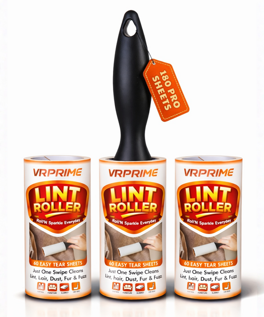 VRPRIME Lint Roller for Clothes (180 Sheets) | Reusable Sticky Easy-Tear Sheets for Sweaters, Blankets, Cat & Dog Hair Fur Remover