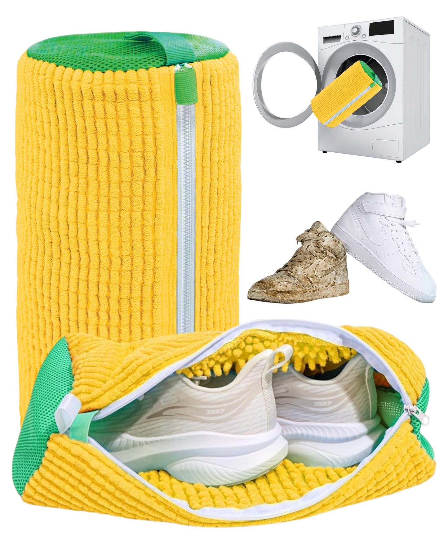 VRPRIME Shoe Washing Machine Bag | Shoe Cleaning and Travel Storage Bags | Reusable Laundry Bag 360° Cleaning for Sneakers, Delicates, Toys | Washer & Dryer Use (Yellow)