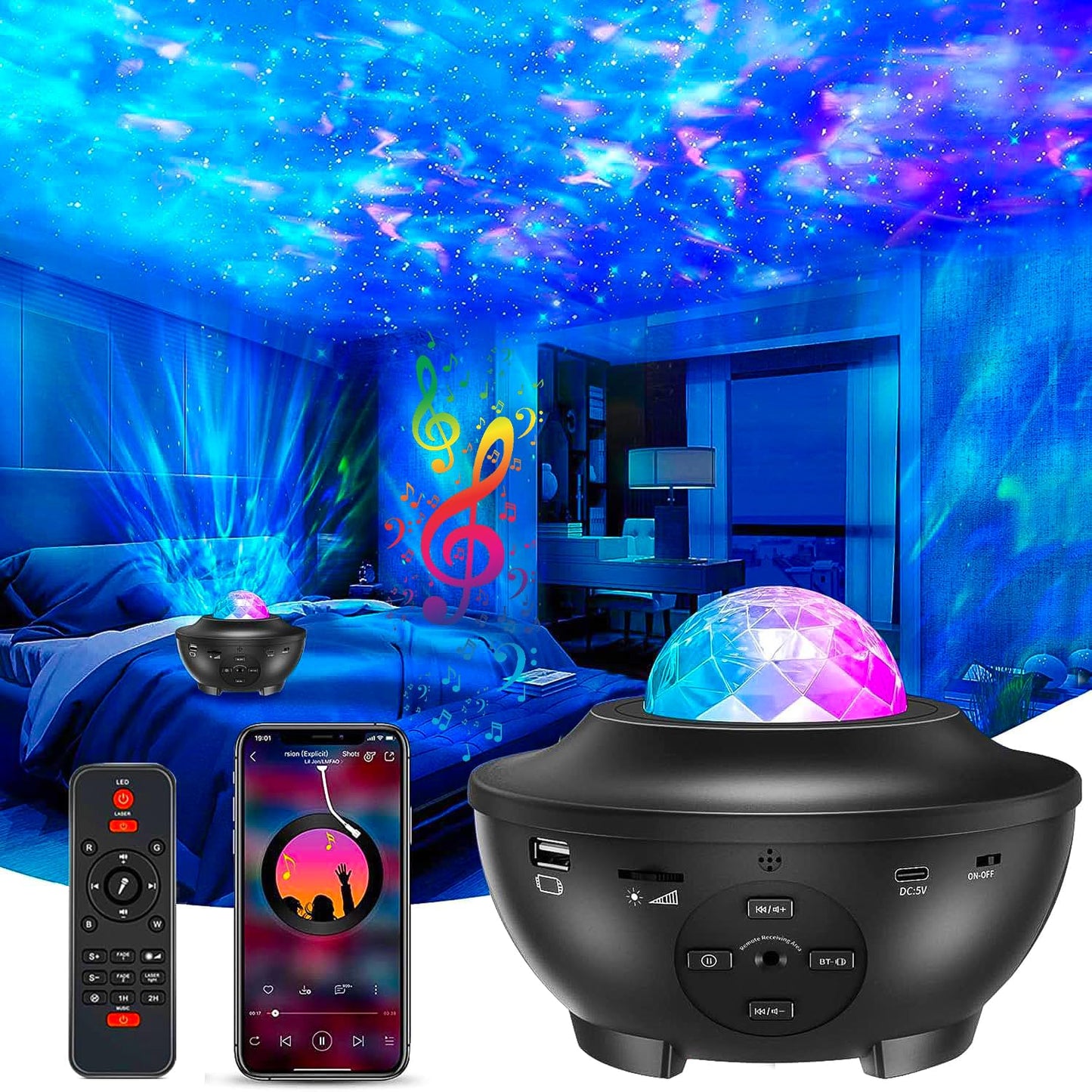 VRPRIME Galaxy Star Projector Night Lamp | Astronaut Space Light for Kids Bedroom with Bluetooth Speaker & Remote