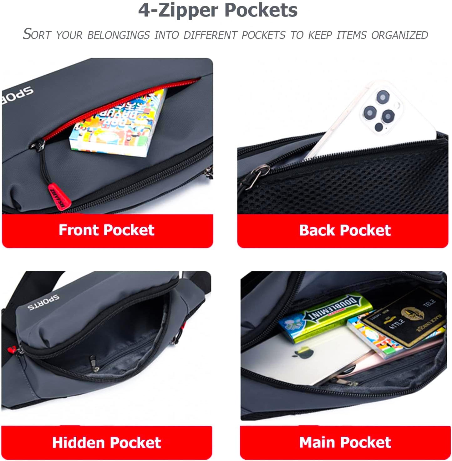 VRPRIME Waist Bag for Men | Fanny Waist Pouch Pack | Small Chest Bags for Boys ( Grey )