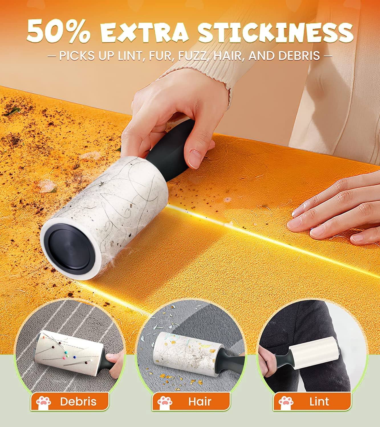 VRPRIME Lint Roller Remover for Clothes (360 Sheets) | Reusable Sticky Easy-Tear Sheets for Sweaters, Blankets, Cat & Dog Hair Fur Removal