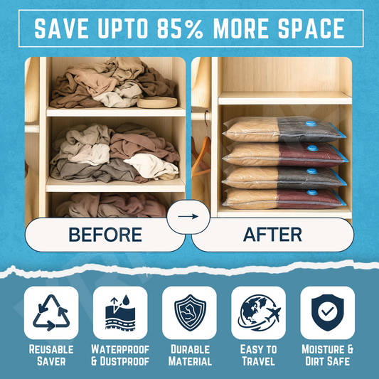 VRPRIME 5Pc Vacuum Bags for Clothes with Pump | Travel & Smart Space Saver Strorage Vaccum Bag