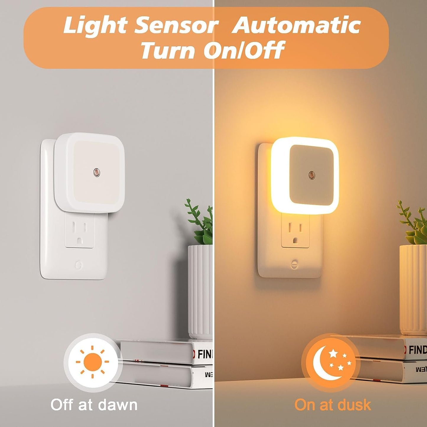 6pc Night Lamp Sensor Warm Light for Bedroom Bed Side Home | Smart Automatic ON/Off Dim LED Lights