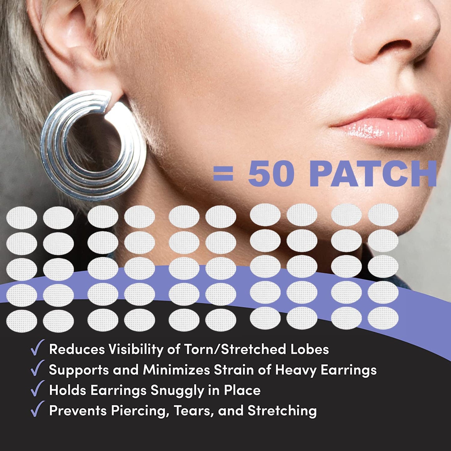 VRPRIME 50 Patches Earlobe Support patches | Earring Sticker tape for Heavy Earrings ( Pack of 2 )