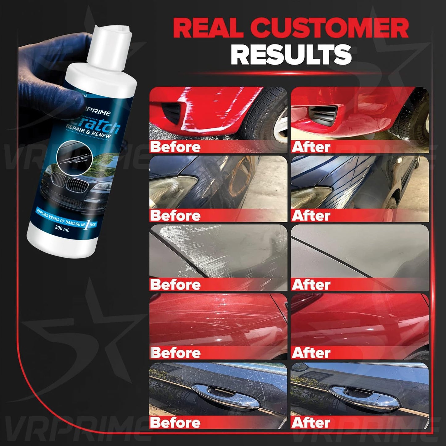 VRPRIME Car Care Combo Pack | Interior Cleaner 500ml + Scratch Repair 200ml | Dashboard, Seat Cleaning & Car Scratch Remover Polish