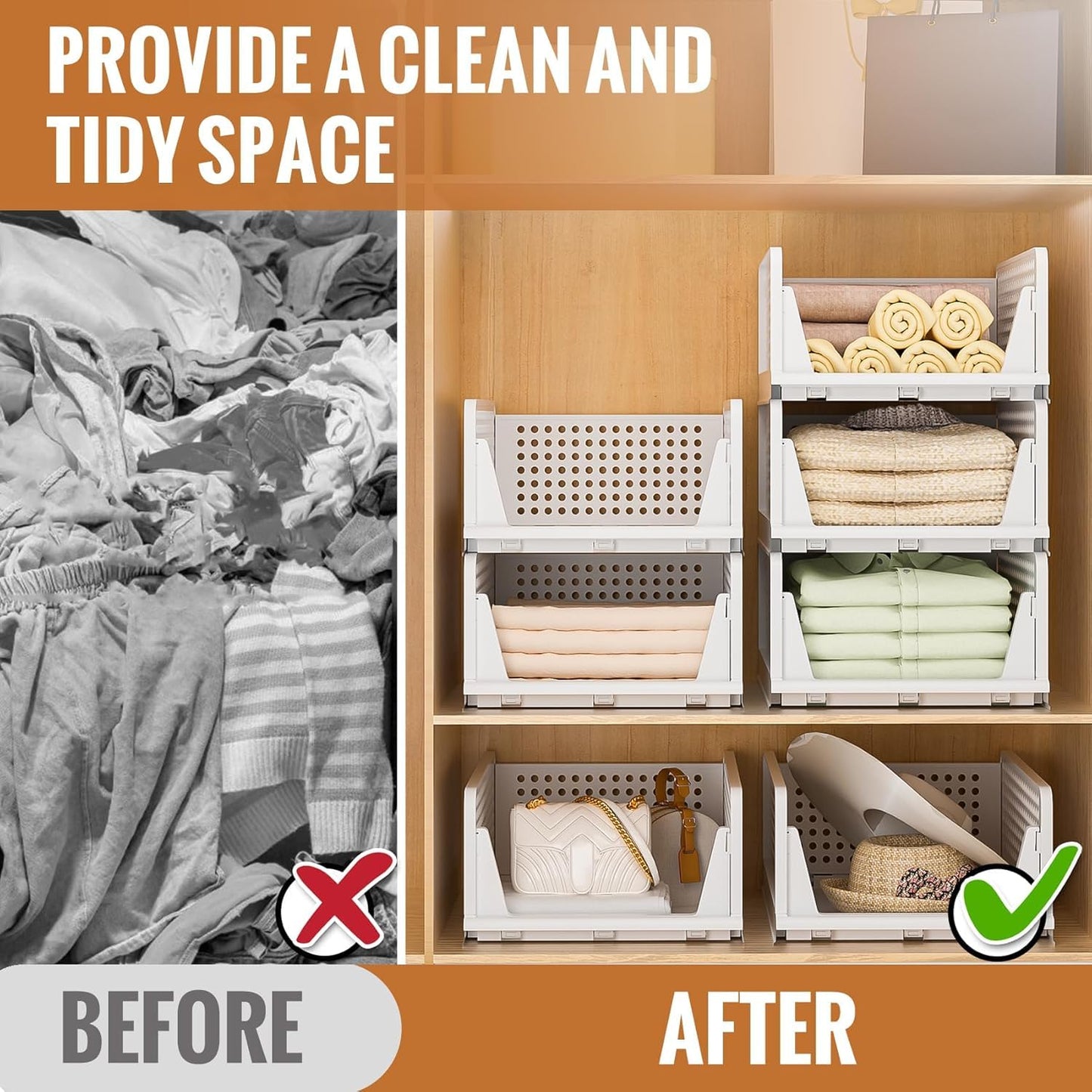 3PC Large Wardrobe Cloth Organizer for Storage | Cupboard Organizer Rack for Clothes Storage | Foldable & Stackable Organiser For Shirt, Pant, Saree (White)