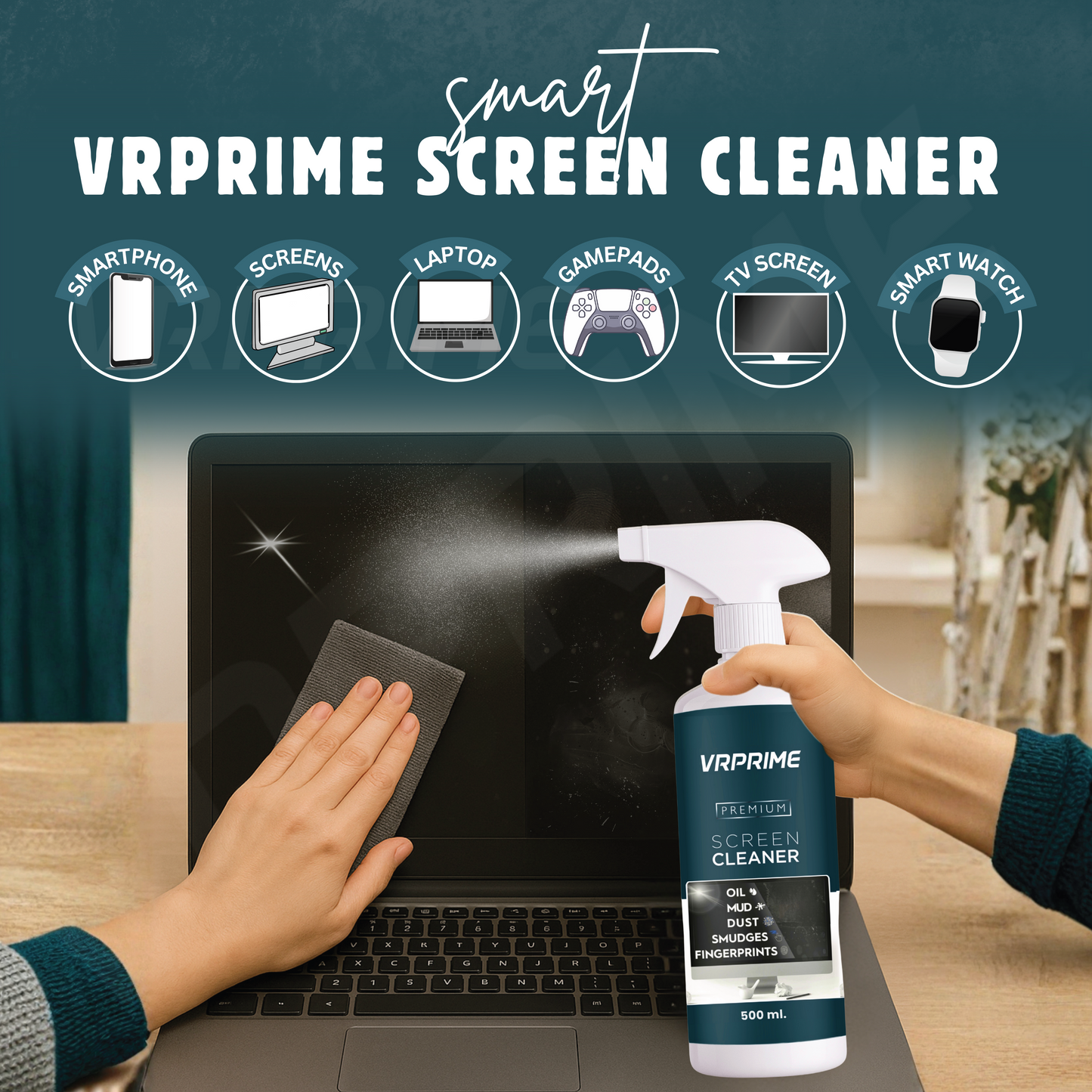 VRPRIME Laptop Cleaner Kit | Combo with 500ML Laptop Screen Cleaner Spray | Large Microfiber Cloth & Brush