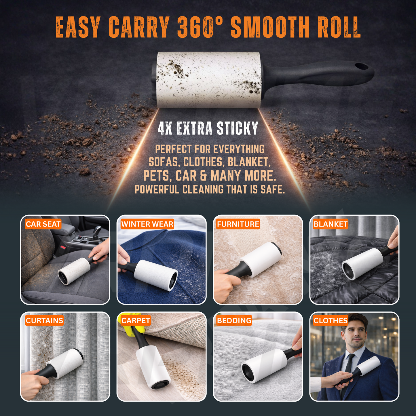 VRPRIME Lint Roller for Clothes (180 Sheets) | Reusable Sticky Easy-Tear Sheets for Sweaters, Blankets, Cat & Dog Hair Fur Remover