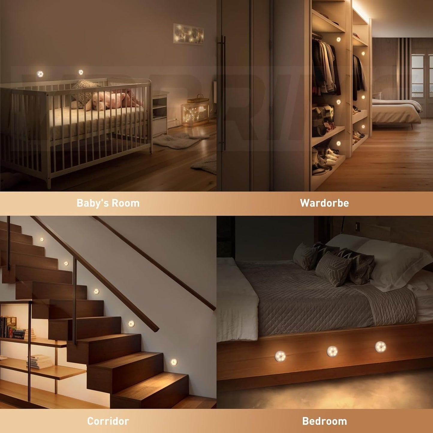 VRPRIME Rechargeable 3 Motion Sensor Light | Night Body Induction Lamp for Bedroom, Wardrobe & Stairs