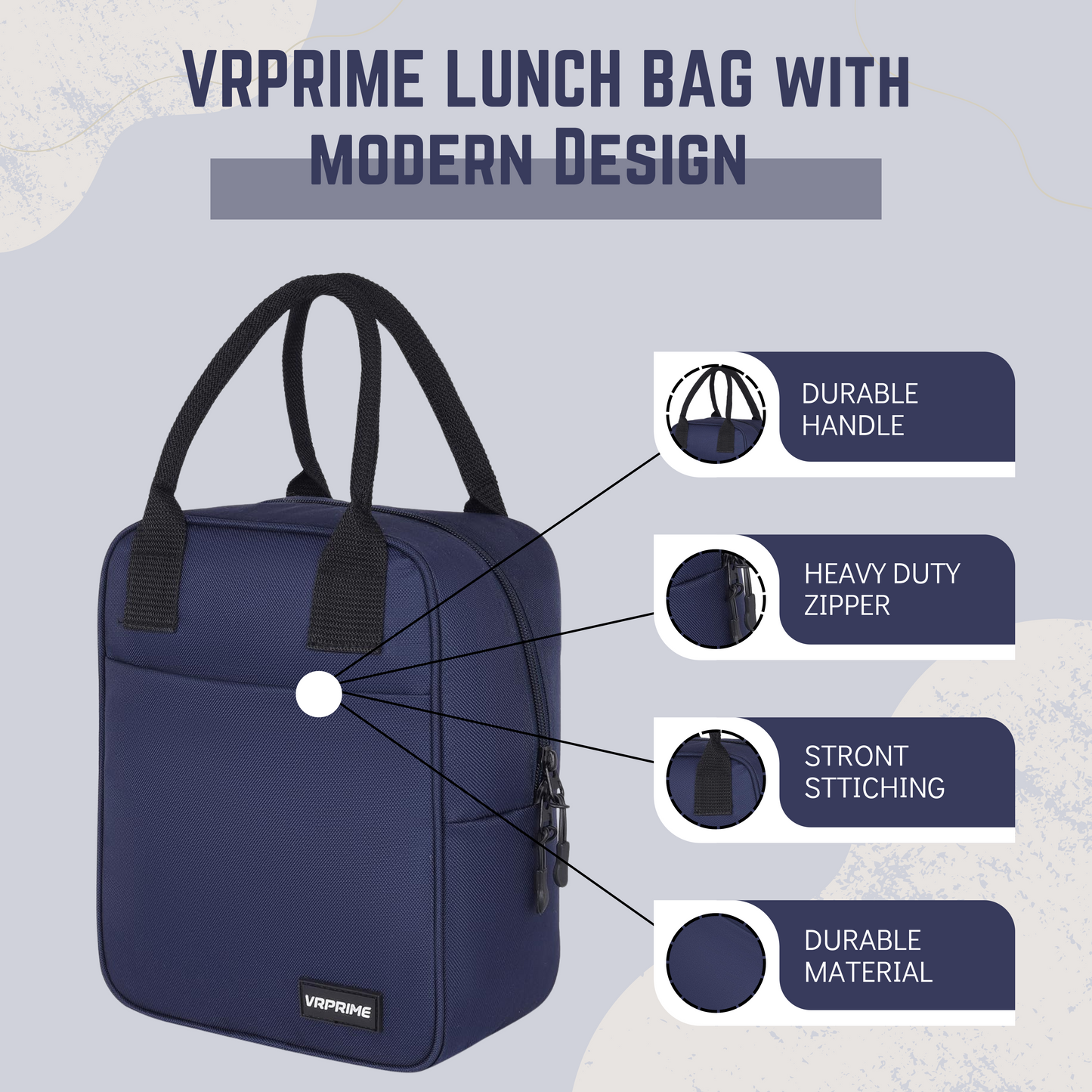 VRPRIME Lunch Bags Insulated Tiffin Bag for Office for Men and Women – Keeps Food Hot or Cold