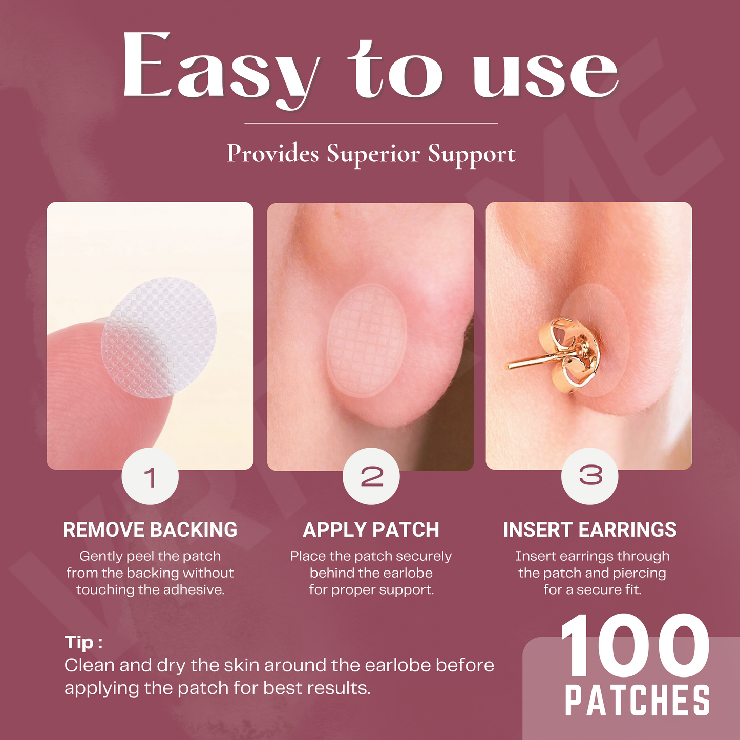 VRPRIME 100 Earlobe Support Patches for Heavy Earrings | Transparent Earring Sticker Tape | Invisible Ear Lift & Ear Hole Repair Tape