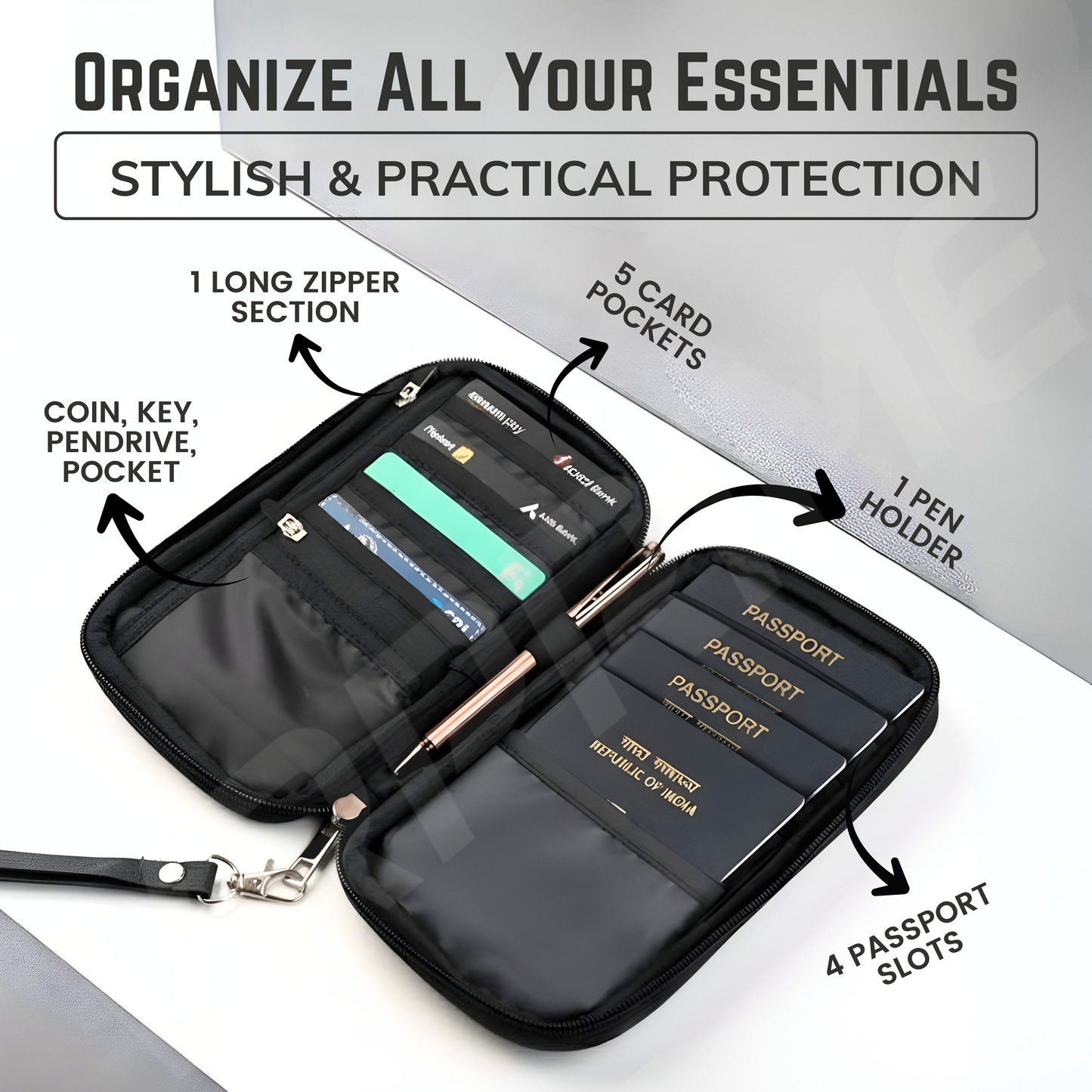 VRPRIME Unisex Travel Passport Holder Sling Pouch | RFID Safe Card Wallet with Strap | Waterproof Crossbody Travel Bag