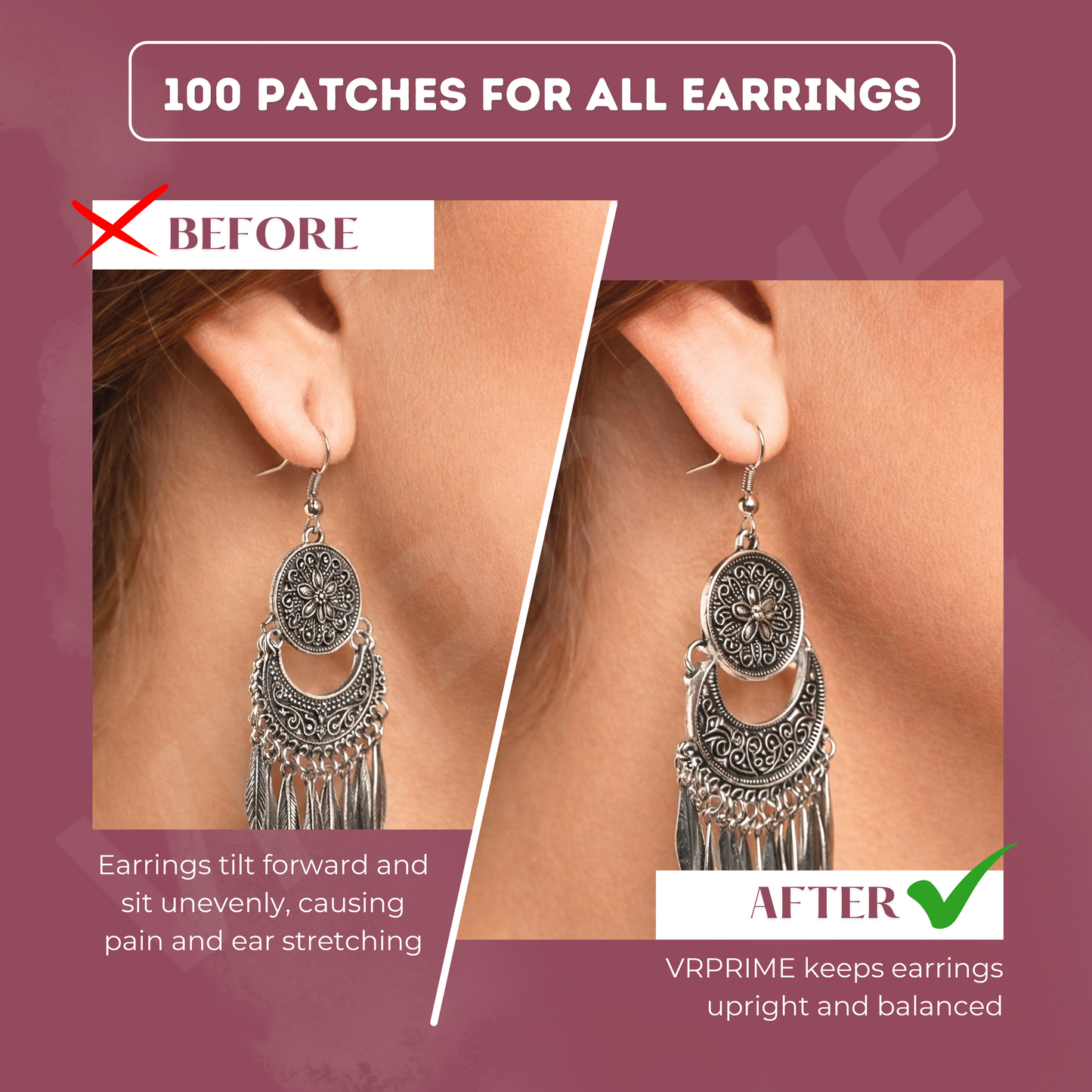 VRPRIME 100 Earlobe Support Patches for Heavy Earrings | Transparent Earring Sticker Tape | Invisible Ear Lift & Ear Hole Repair Tape
