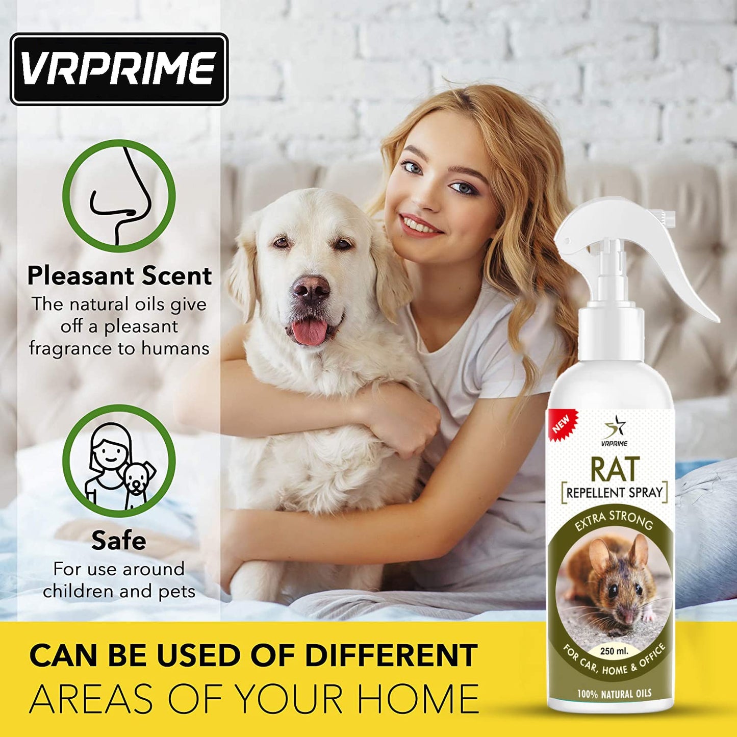VRPRIME Rat Repellent Spray for Car Home Office Mouse | Natural Powerful Pest Control Protect Wires in Car Bike