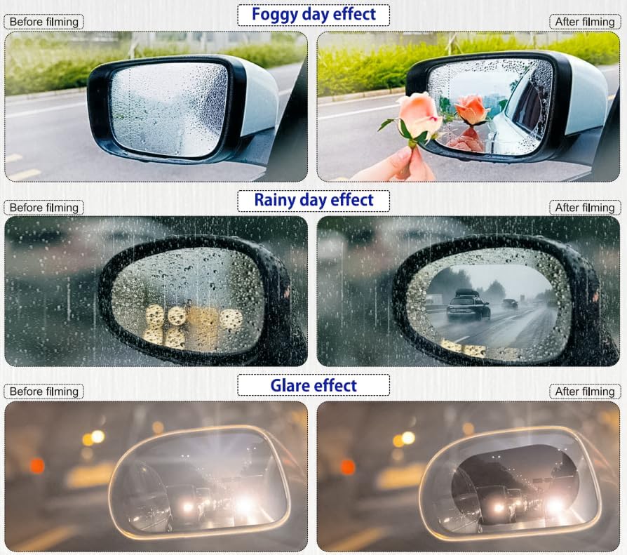 VRPRIME Car Rain Repellent Anti Fog Film for Side Mirror | Waterproof Anti-Rain Guard Sticker for Clear Driving View | Car Exterior Accessories
