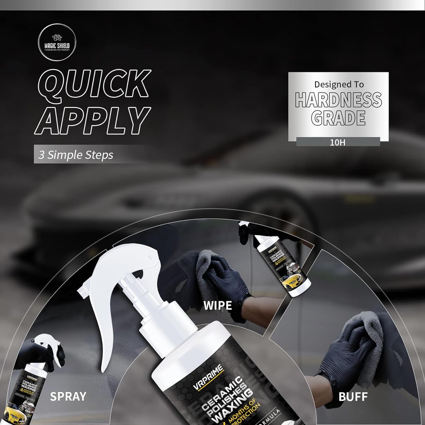 VRPRIME DIY Quick Ceramic Coating for Car Polish & Scratch Protector Spray | Long Lasting Ultra Glow Shine