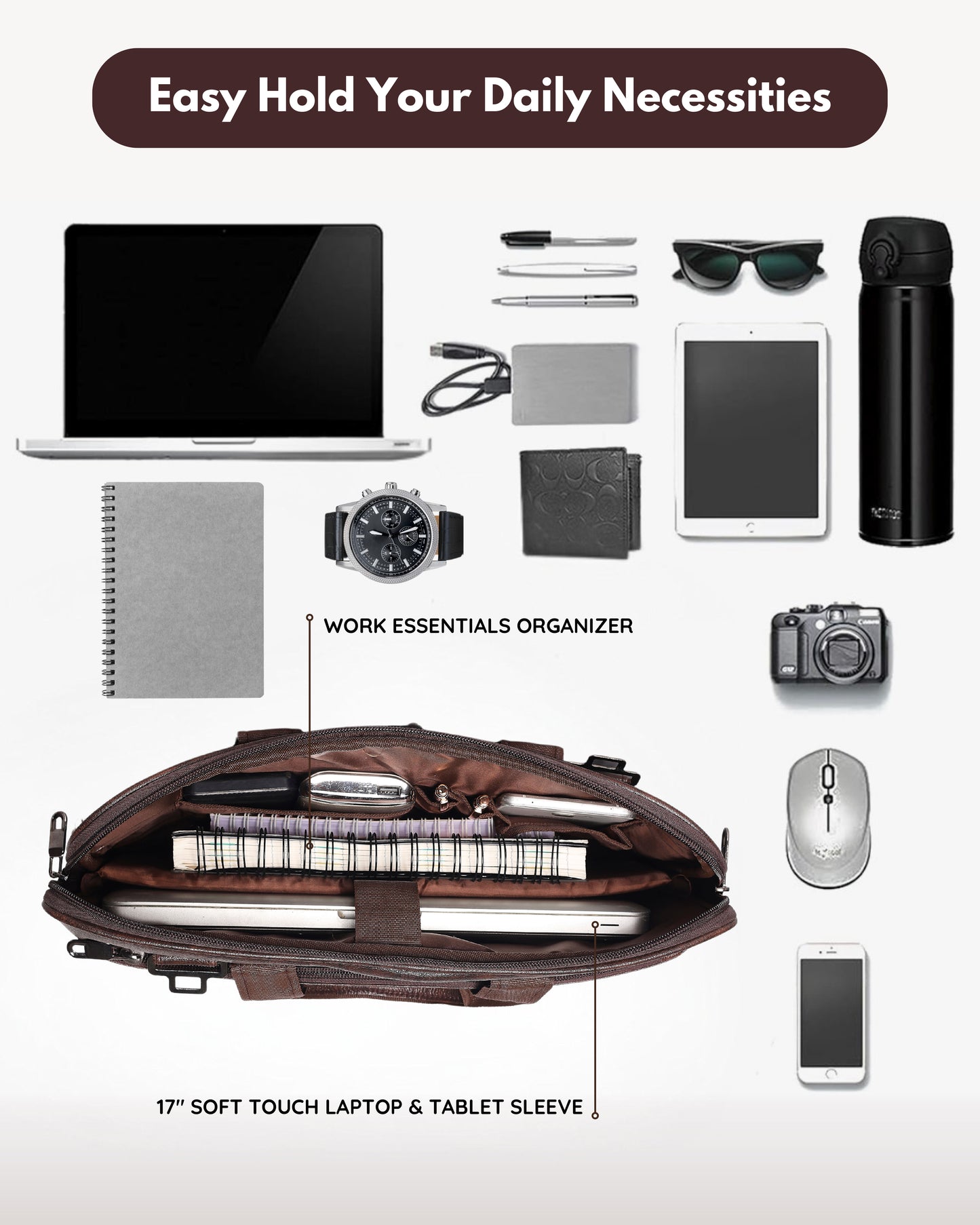 VRPRIME Men’s Brown Messenger Bag | Premium Office & College Crossbody Shoulder Bag | Spacious Laptop & Travel Sling Bag