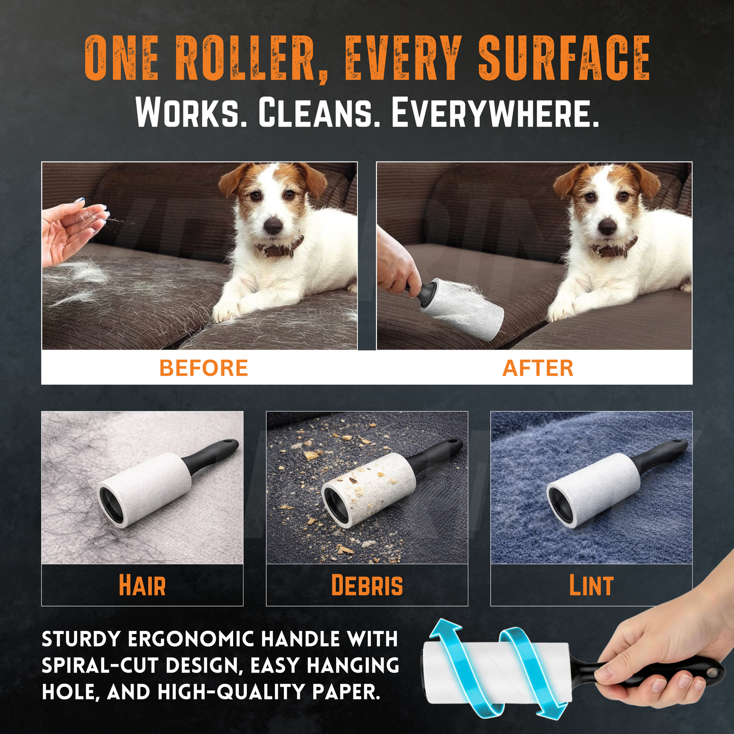 VRPRIME Lint Roller for Clothes (180 Sheets) | Reusable Sticky Easy-Tear Sheets for Sweaters, Blankets, Cat & Dog Hair Fur Remover