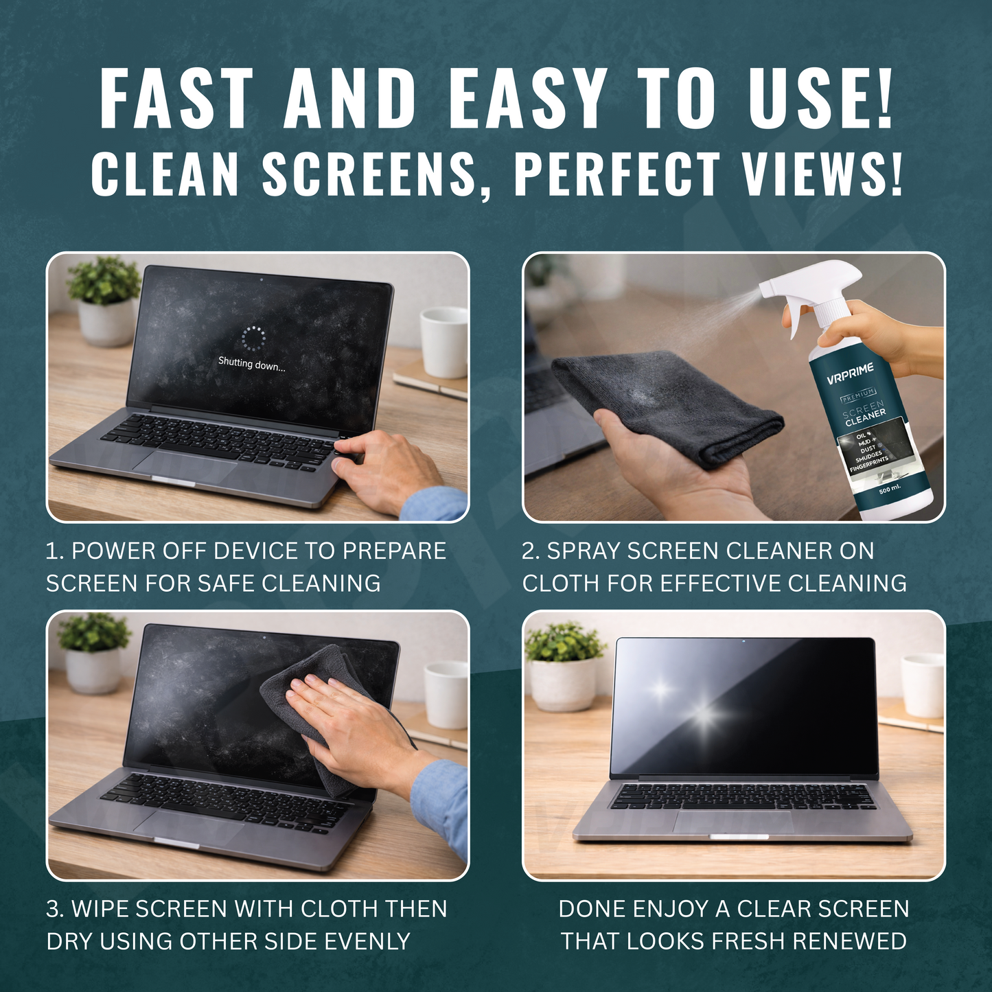 VRPRIME Laptop Cleaner Kit | Combo with 500ML Laptop Screen Cleaner Spray | Large Microfiber Cloth & Brush