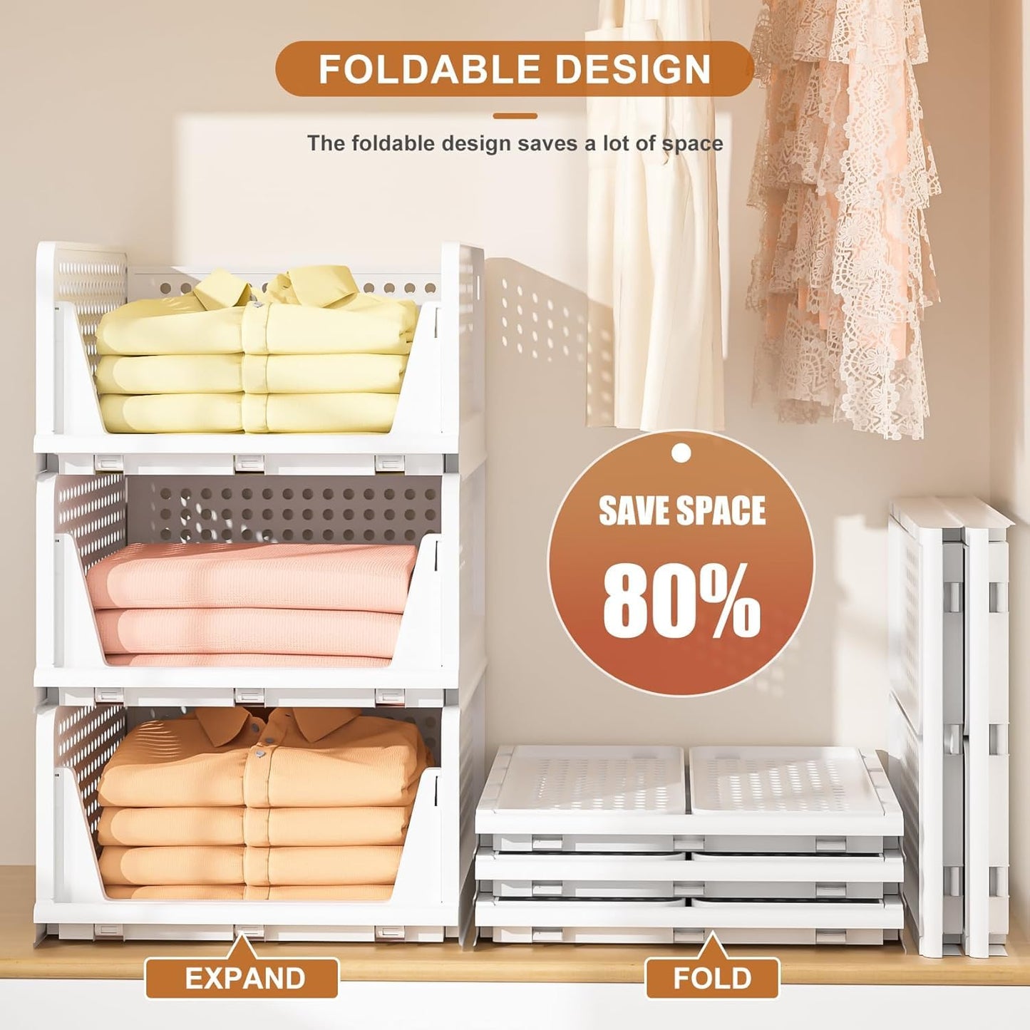 3PC Large Wardrobe Cloth Organizer for Storage | Cupboard Organizer Rack for Clothes Storage | Foldable & Stackable Organiser For Shirt, Pant, Saree (White)