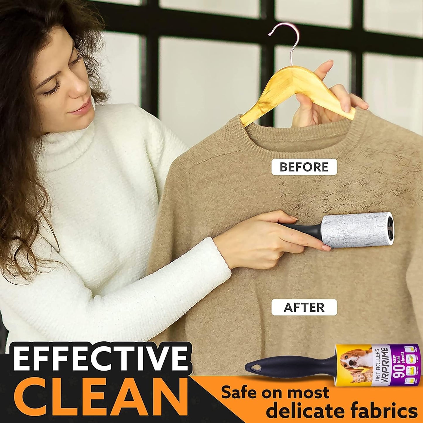 VRPRIME Lint Roller Remover for Clothes (360 Sheets) | Reusable Sticky Easy-Tear Sheets for Sweaters, Blankets, Cat & Dog Hair Fur Removal