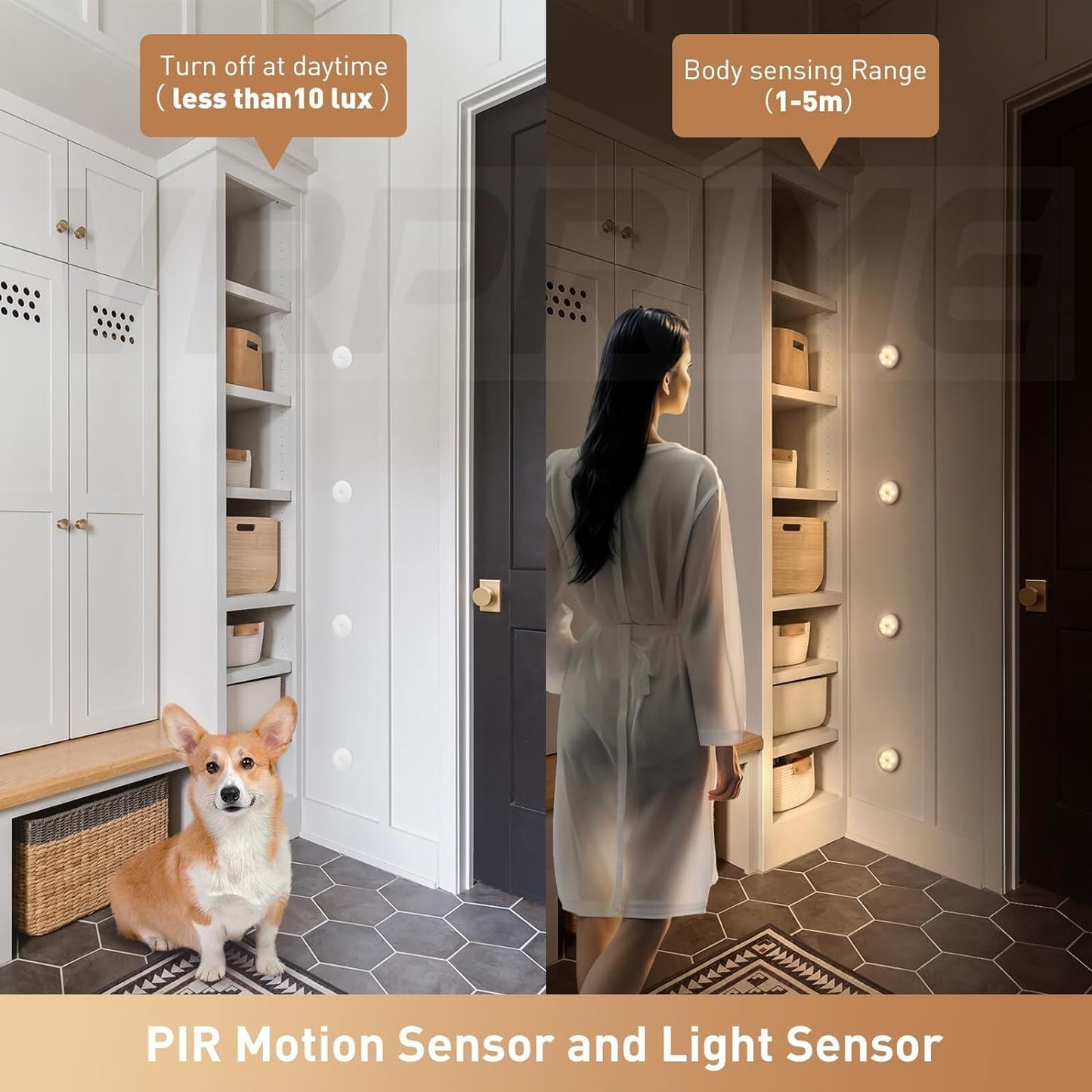 VRPRIME Rechargeable 6 Motion Sensor Light | Night Body Induction Lamp for Bedroom, Wardrobe & Stairs