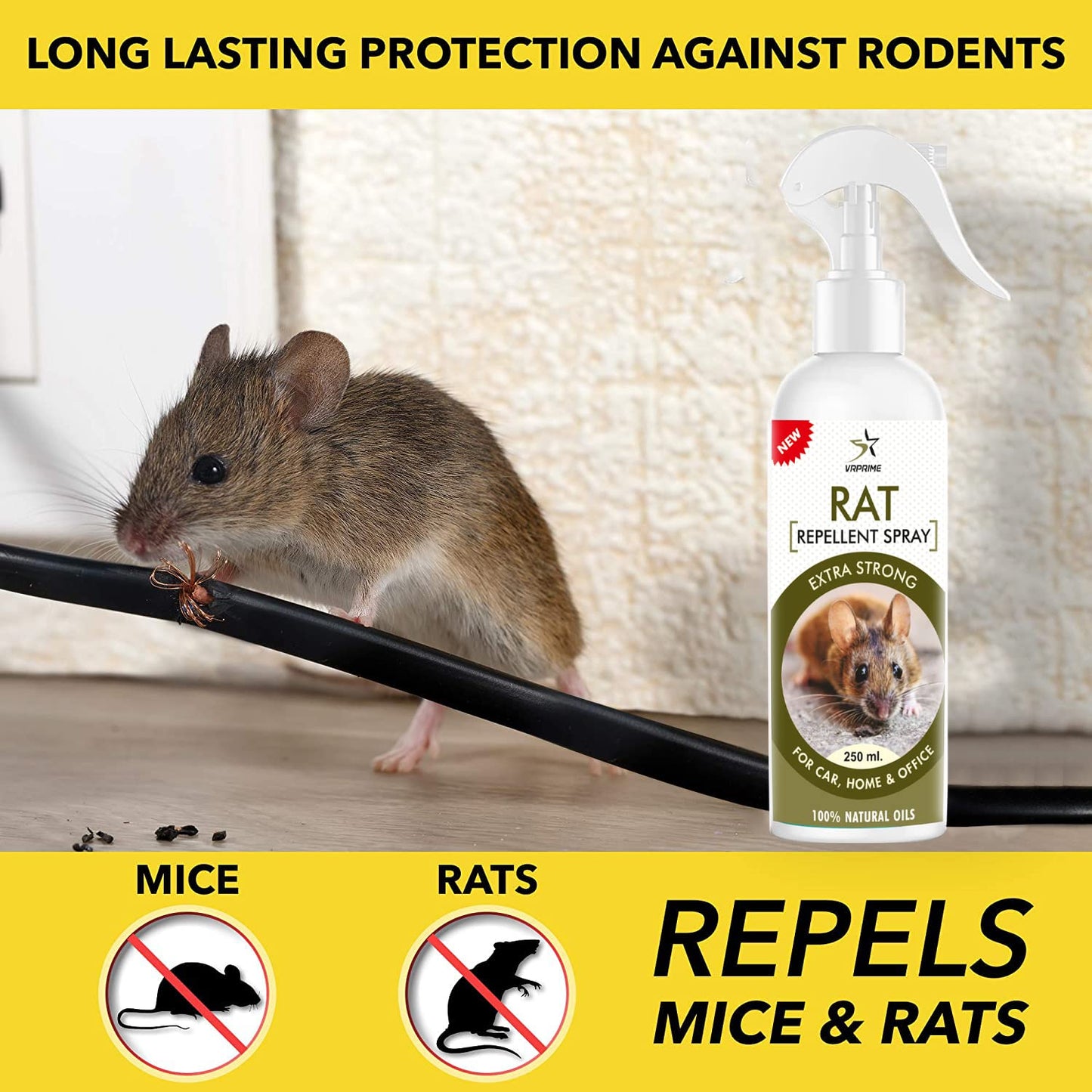 VRPRIME Rat Repellent Spray for Car Home Office Mouse | Natural Powerful Pest Control Protect Wires in Car Bike ( Pack of 4 )