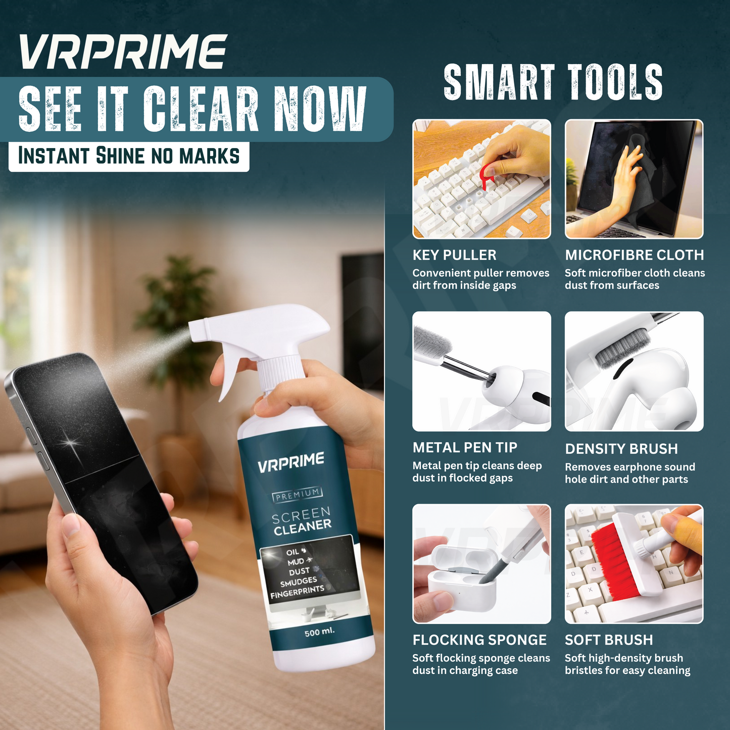 VRPRIME Laptop Cleaner Kit | Combo with 500ML Laptop Screen Cleaner Spray | Large Microfiber Cloth & Brush