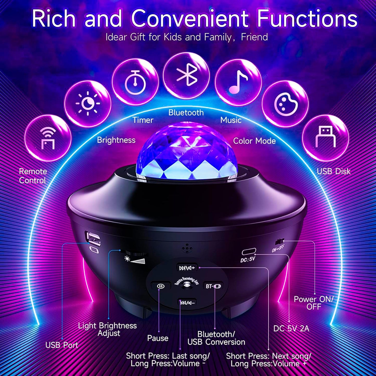VRPRIME Galaxy Star Projector Night Lamp | Astronaut Space Light for Kids Bedroom with Bluetooth Speaker & Remote