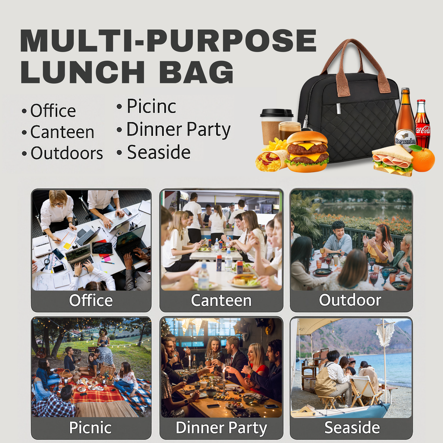 VRPRIME Lunch Bags – Insulated Tiffin Bag for Office for Men and Women – Keeps Food Hot or Cold