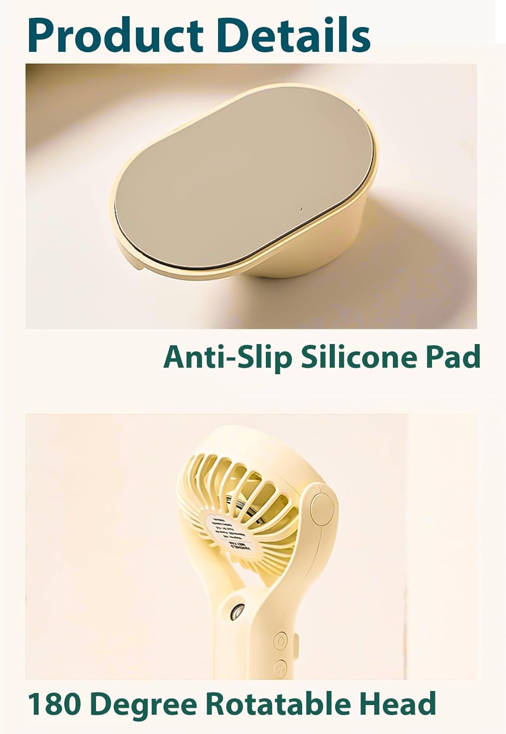 VRPRIME Portable Hand Fan with Mist Spray | Rechargeable Mini USB Table Fan 1000mAh for Home, Office & Travel (Beige White)