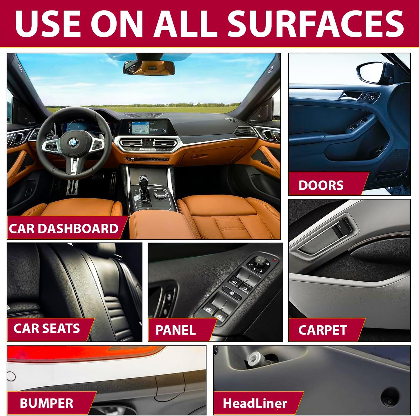 VRPRIME Car Interior Cleaner | Car All Interior Surfaces Dashboard, Seat, Door Cleaning Kit