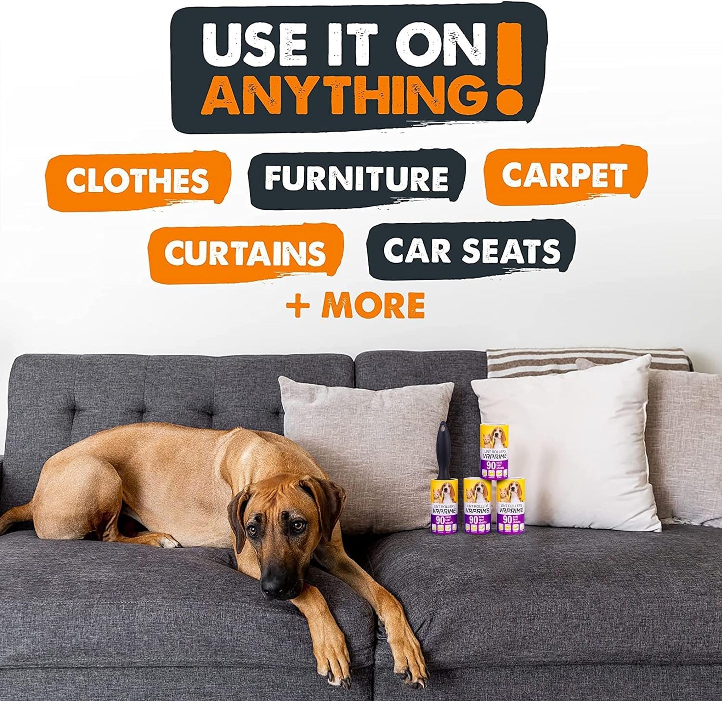 VRPRIME Lint Roller Remover for Clothes (360 Sheets) | Reusable Sticky Easy-Tear Sheets for Sweaters, Blankets, Cat & Dog Hair Fur Removal