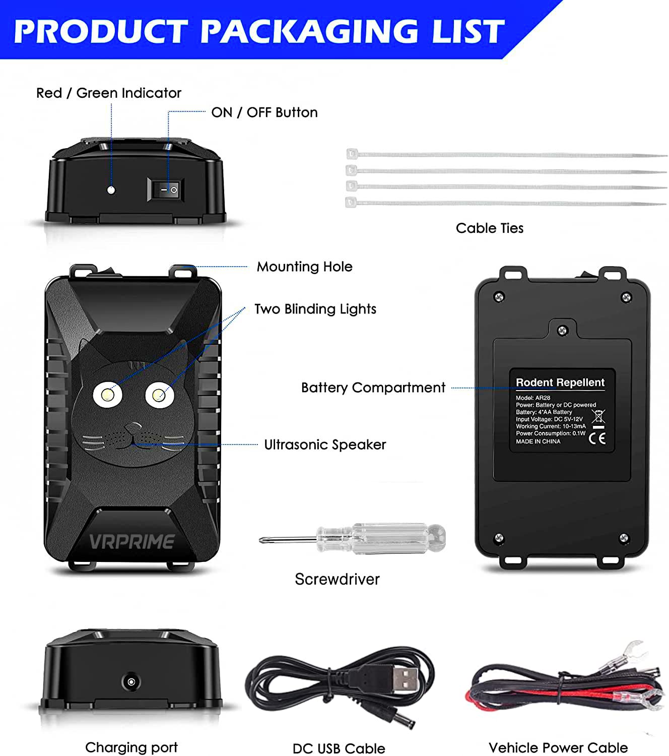 VRPRIME Ultrasonic Rat Repellent for Car | Rodent Repellent to Protect Wires in Car, Bike & Truck Engine