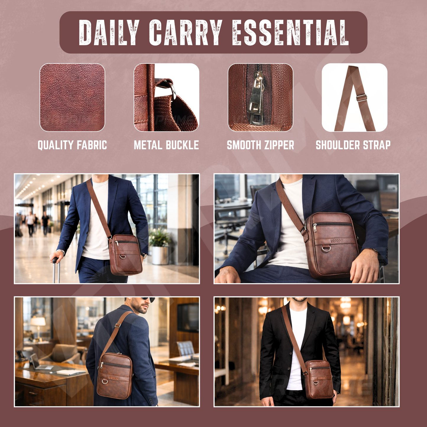 Travel Bag for Men | Sling Bag Small for Men, Water Resistant Crossbody Side Travel Bag